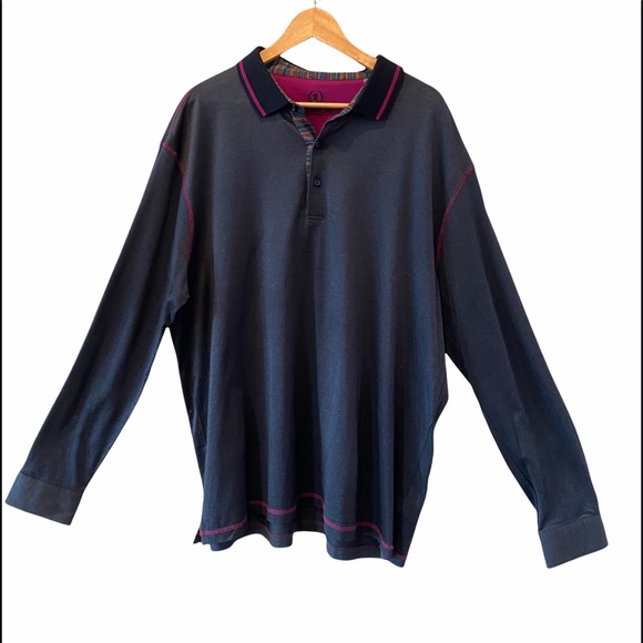 Bugatchi Other - BUGATCHI UOMO Mens Long Sleeve Polo Charcoal Size XXL